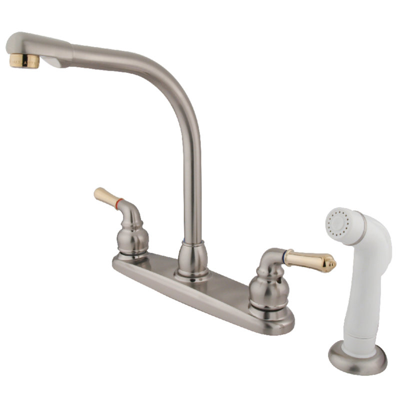 Magellan Centerset Double Handle Kitchen Faucet, Brushed Nickel/Polished Brass, With Spray