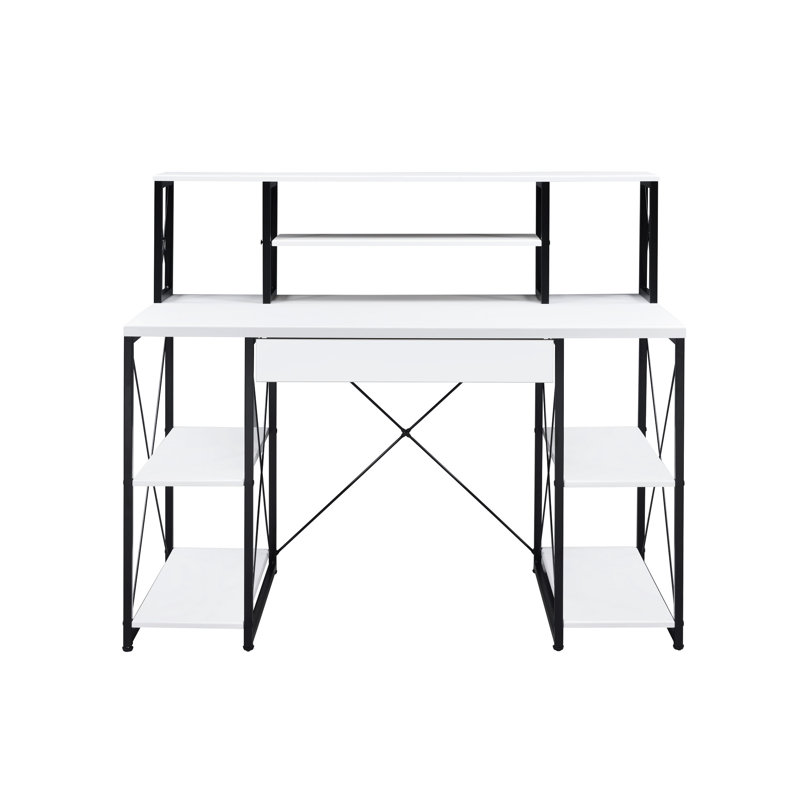 Élégant bureau blanc avec rangement spacieux et glissières en métal élégantes