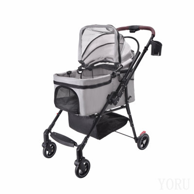 4-Wheel Foldable Pet Stroller For Dogs & Cats  360° Rotating Wheels, Separable Carrier & Travel Bag For Small Animals