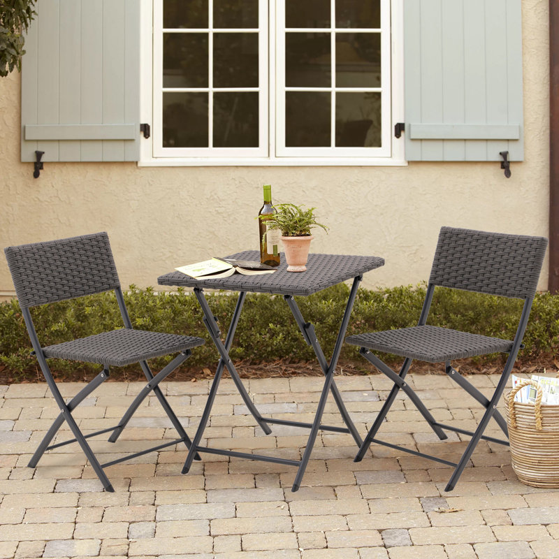 Teree 2 - Person Wicker Patio Dining Set with Square Table, Dark Gray Rattan