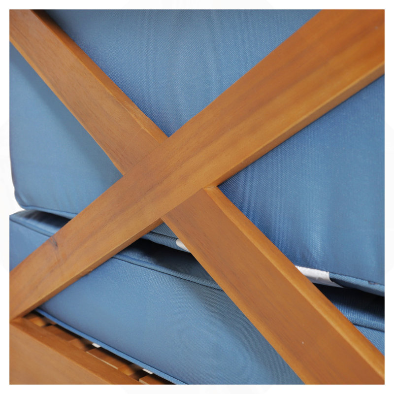 Ensemble de canapé 4 pièces X-Back, bleu, Coussin bleu / structure en bois naturel