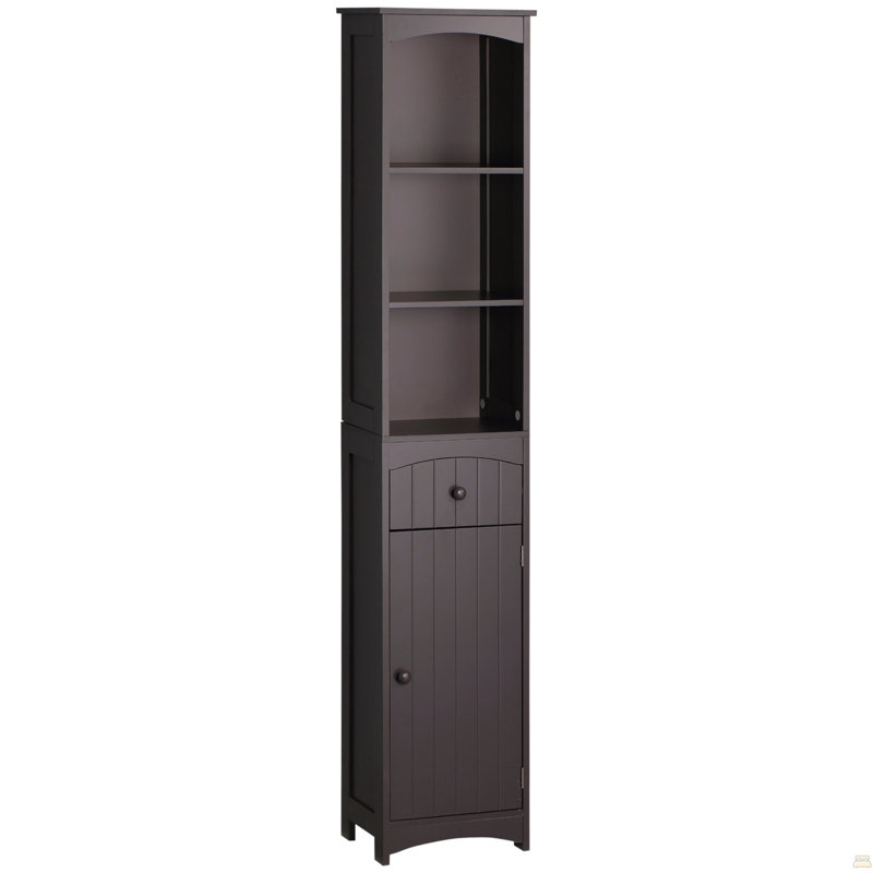 Armoire de rangement pour salle de bain, unité de rangement pour salle de bain autoportante, grande tour en lin avec tablettes à 3 niveaux et tiroir, brun