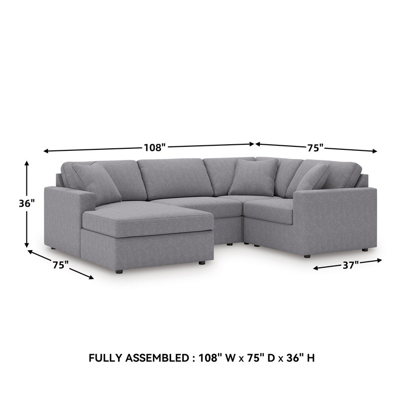 Canapé modulaire 4 pièces avec méridienne Depew, Orienté à droite, Polyester gris