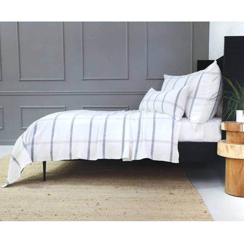Coussin Copenhagen, Blanc / carreaux gris, Rectangle H 28 po x l 36 po