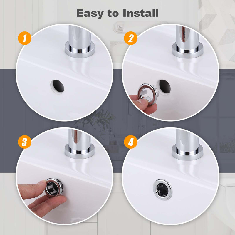 Chrome Plastic Bathroom and Kitchen Sink Overflow Ring Set