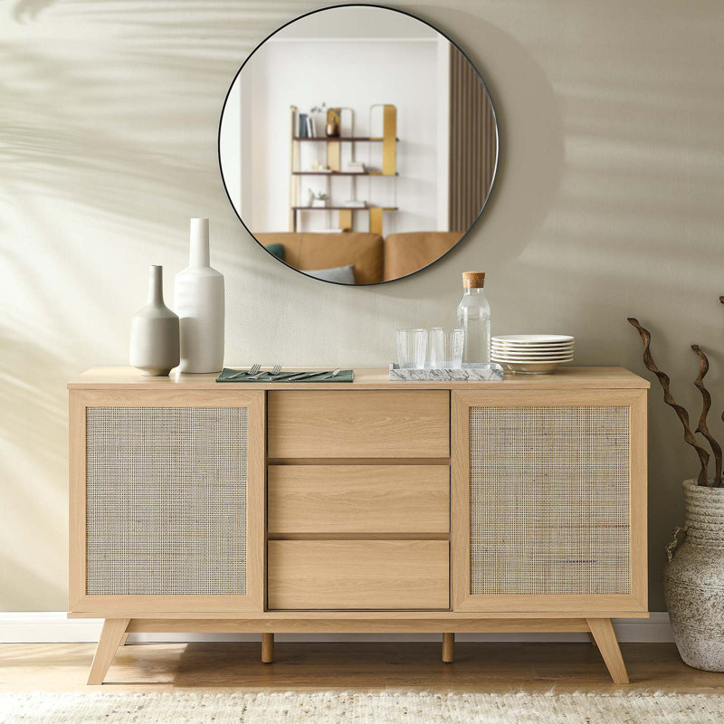 Soma 59" Oak Sideboard with Rattan Sliding Doors