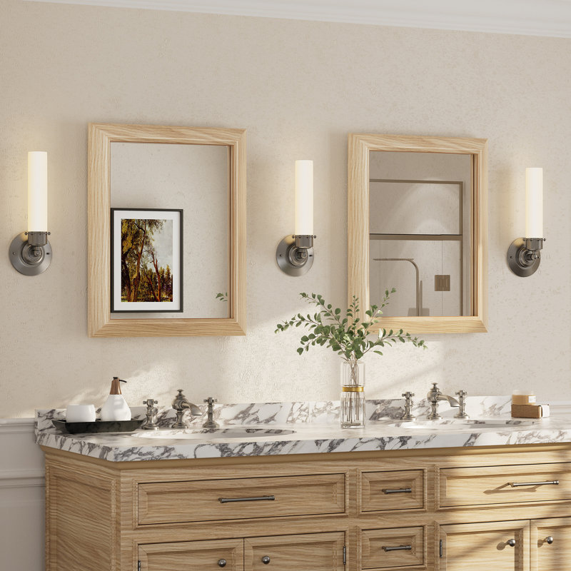 Amara Tempered Glass Mounted Wall Mirror, 20" x 16", Light Yellow Wood