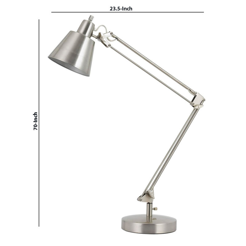 60W Metal Task Lamp with Adjustable Arms and Swivel Head, Silver, Silver