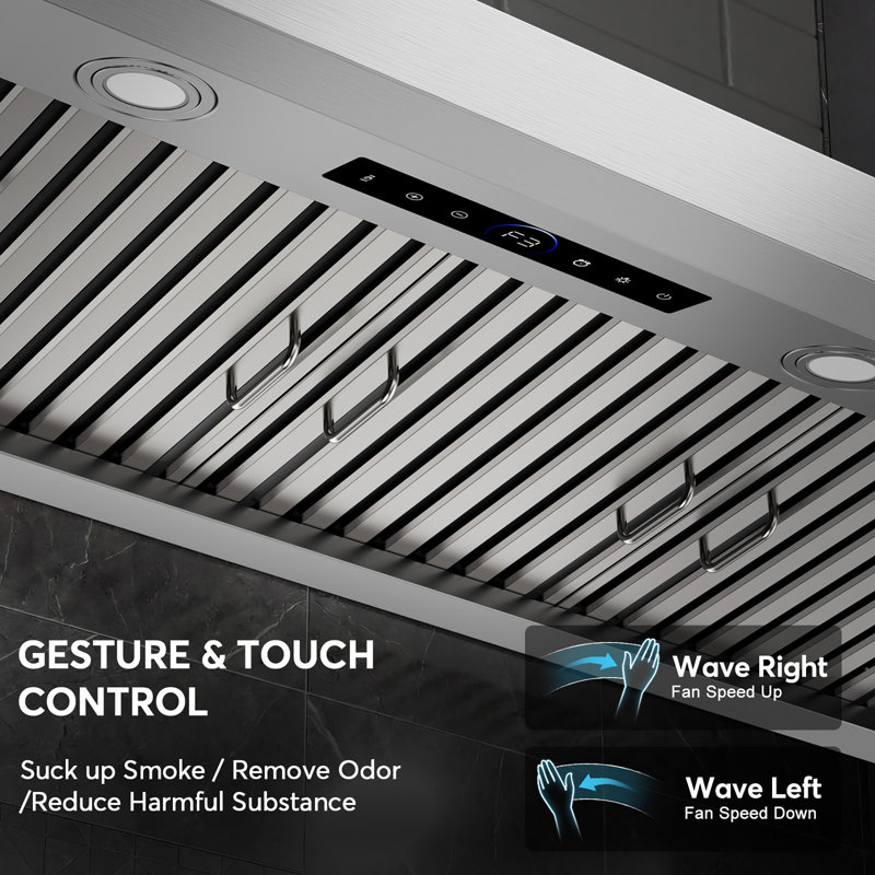 48 Inch Under Cabinet Range Hood 1200CFM, 4-Speed Kitchen Hood with Touch Control & Gesture Sensing Stainless Steel Kitchen Stove Vent Hoods with 4 LED Lights