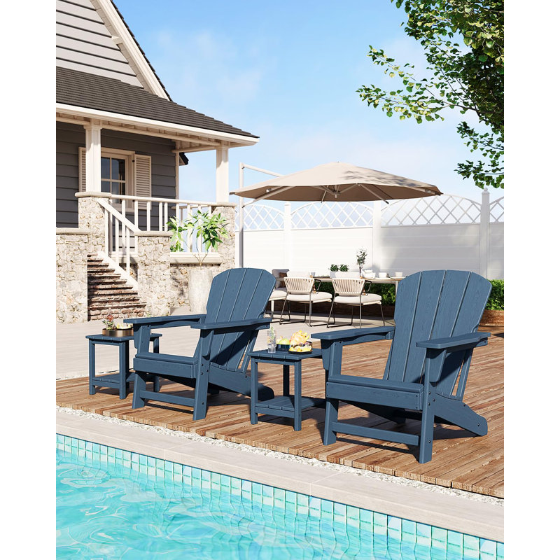 Modern HDPE Plastic Adirondack Chair Set of 2 - Oversize 380LB Poly Lumber Weather Resistant Firepit Chair - Outdoor Patio Chairs with Wooden Textured for Deck, Pool, Porch