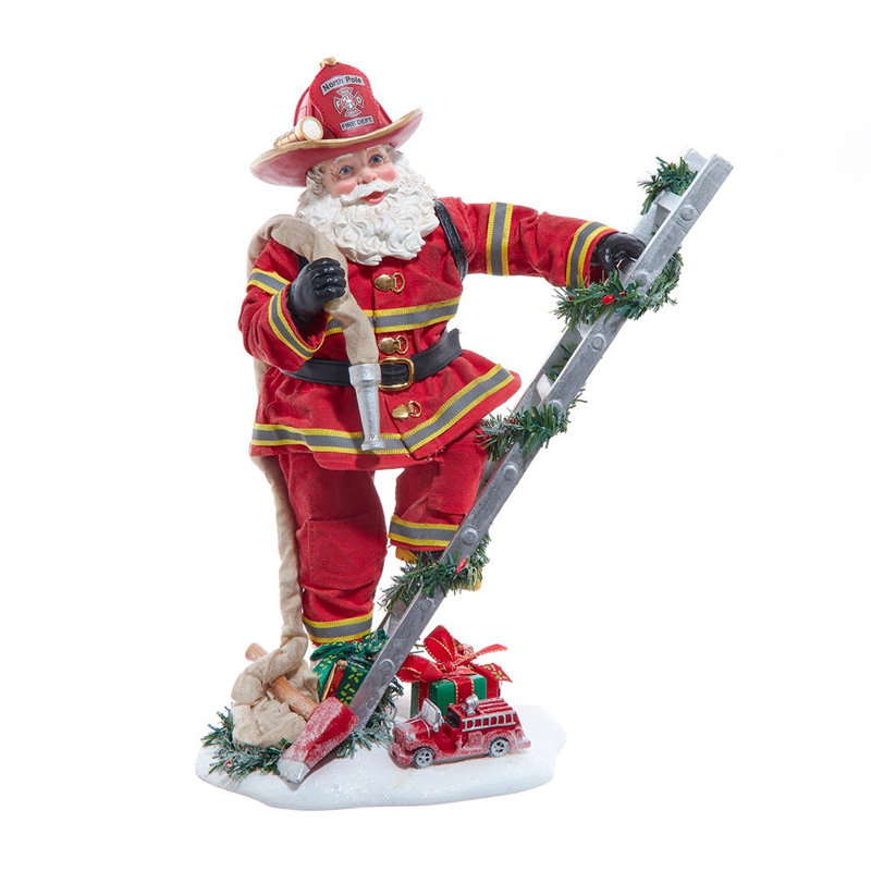 Figurine de Noël Kurt Adler Fabriche, père Noël pompier sur échelle, 11,5 po