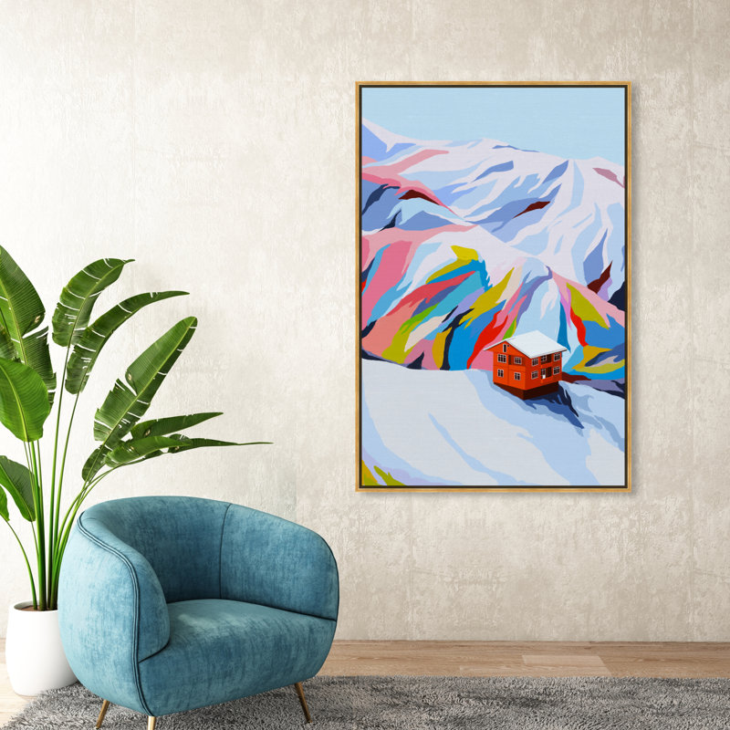 «Colorful Ski Village», reproduction d'impression sur toile, H 54 po x l 36 po, Cadre doré