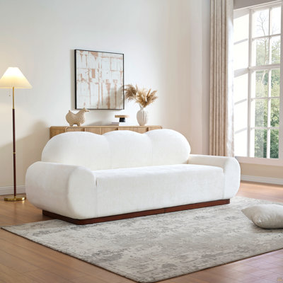 88 In. Round Arm Cloud Curved 3 Seater Modern Upholstered Chenille Sofa,Snow White