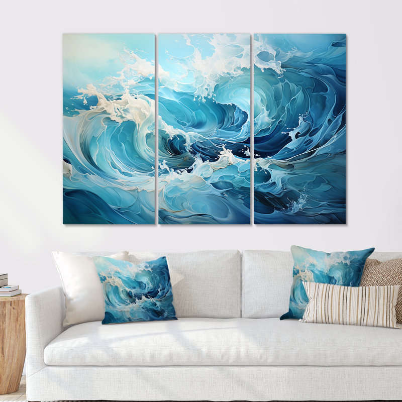 «Oceanic Rhapsody - Abstract Impressionism», ensemble d'art mural, Toile tendue, H 40 po x l 60 po x P 1 po