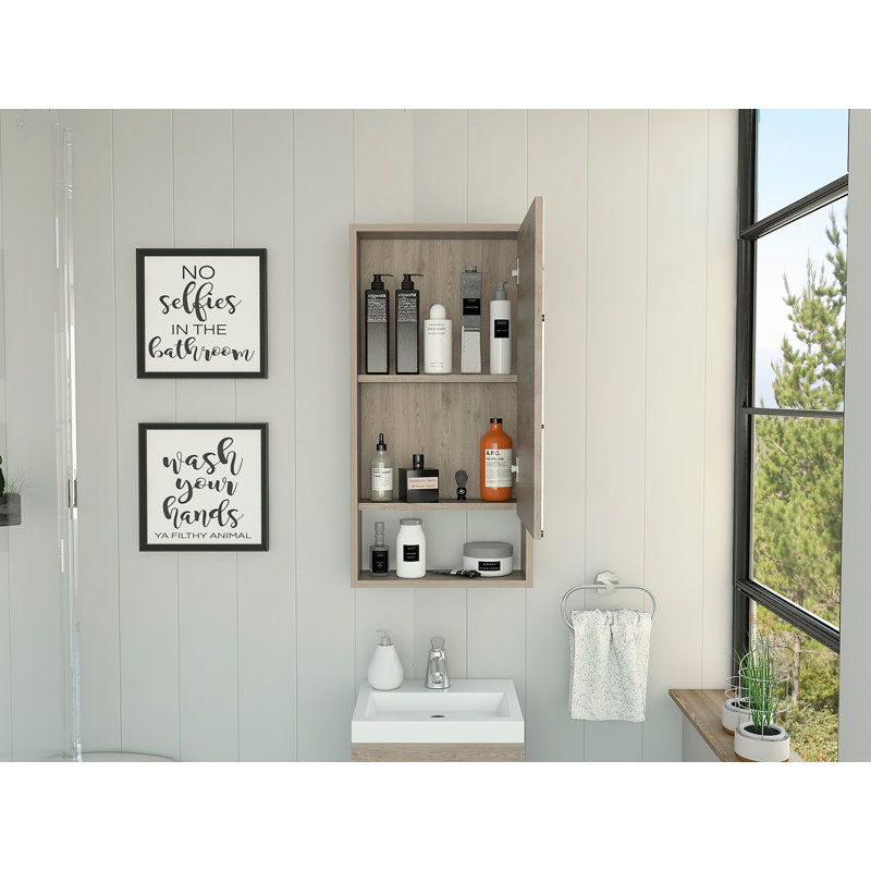 Armoire à pharmacie, une tablette externe, miroir à une porte et deux tablettes internes, Gris