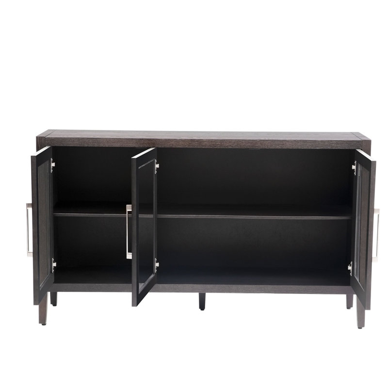Wood Cabinet with Three Tempered Glass Doors and Adjustable Shelf,sideboard,Dining Cabinet , Brown