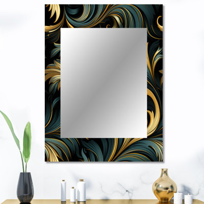 Or et bleu luxe damassé symphonie - miroir mural unique, damassé, art imprimé en métal