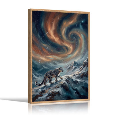 «Snow Leopard on Rocky Mountain Under Swirling Halloween», art mural sur toile