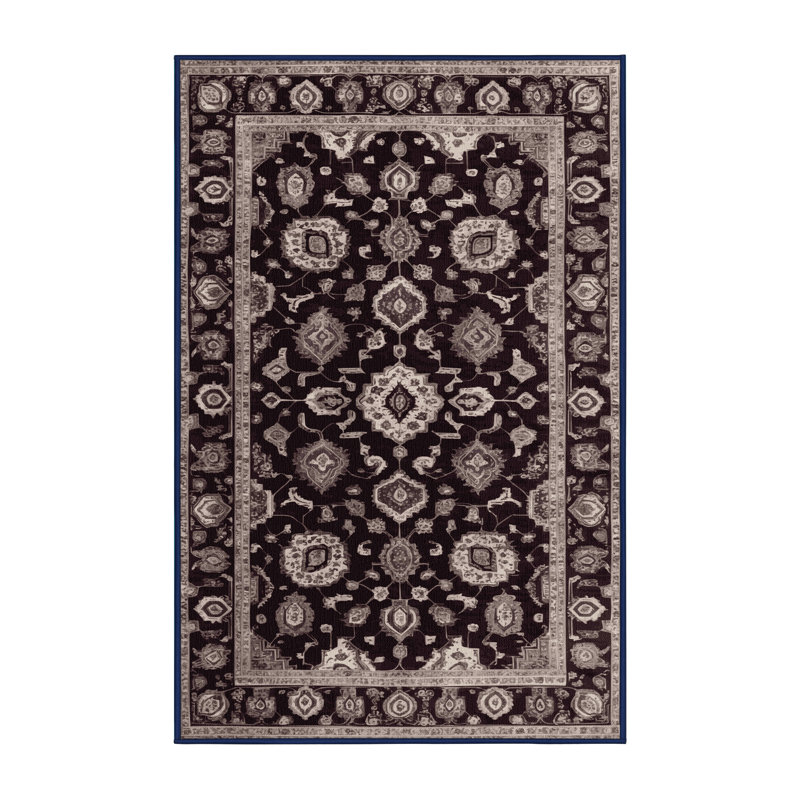 Tapis noir Tabriz lavable à la machine, Rectangle 4pi x 6 pi