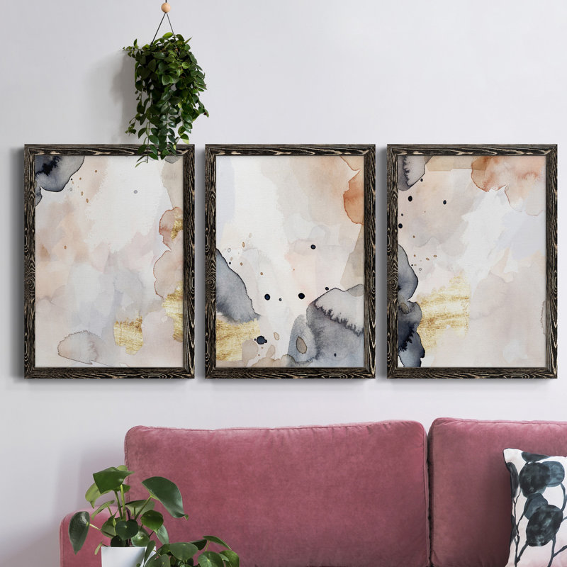 Marine Blueprint I - ensemble de 3 peintures sur toile encadrées, H 37,5 po x l 82,5 po x P 1,5 po, Noir