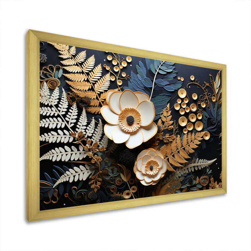 Ferns Copper Elegance I - Imprimé, Cadre doré simple, H 34 po x l 44 po x P 1,5 po