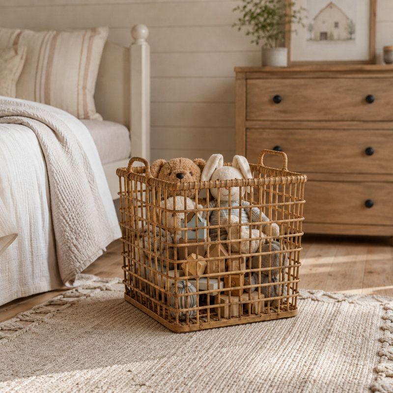 Solid Wood Decorative Basket, 13.75" H x 12" W x 11" D