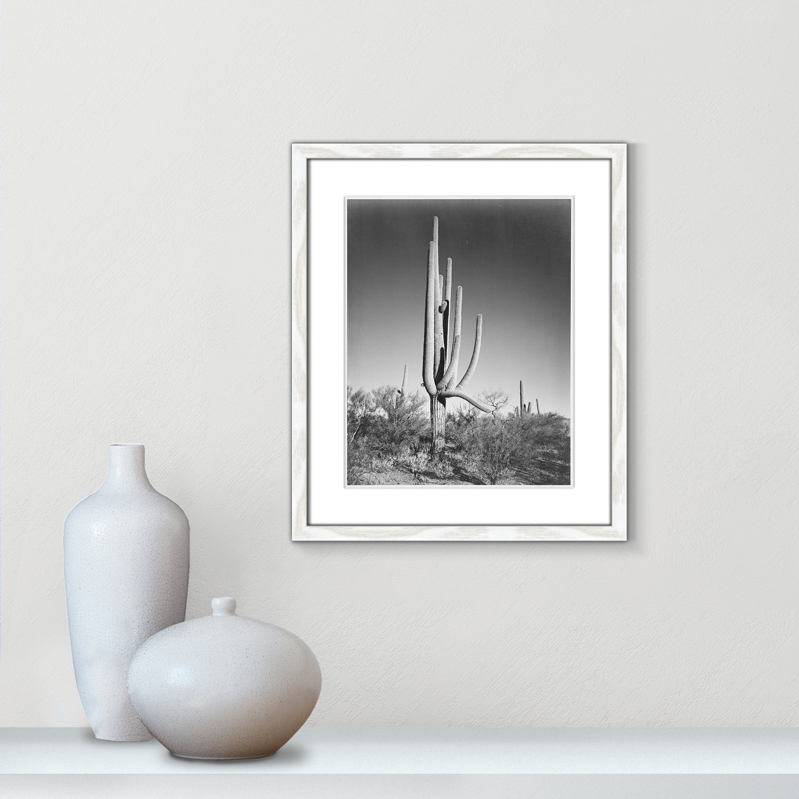 Saguaro National Monument Print by Ansel Adams, 19" H x 16" W x 0.75" D, White
