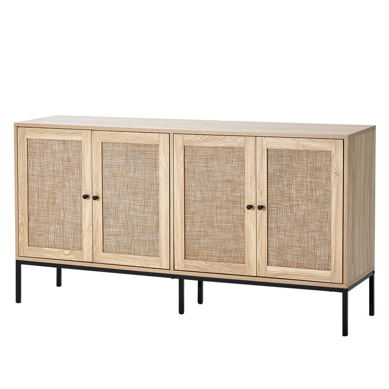 Natural Rattan Cabinet with Adjustable Shelves and Black Legs