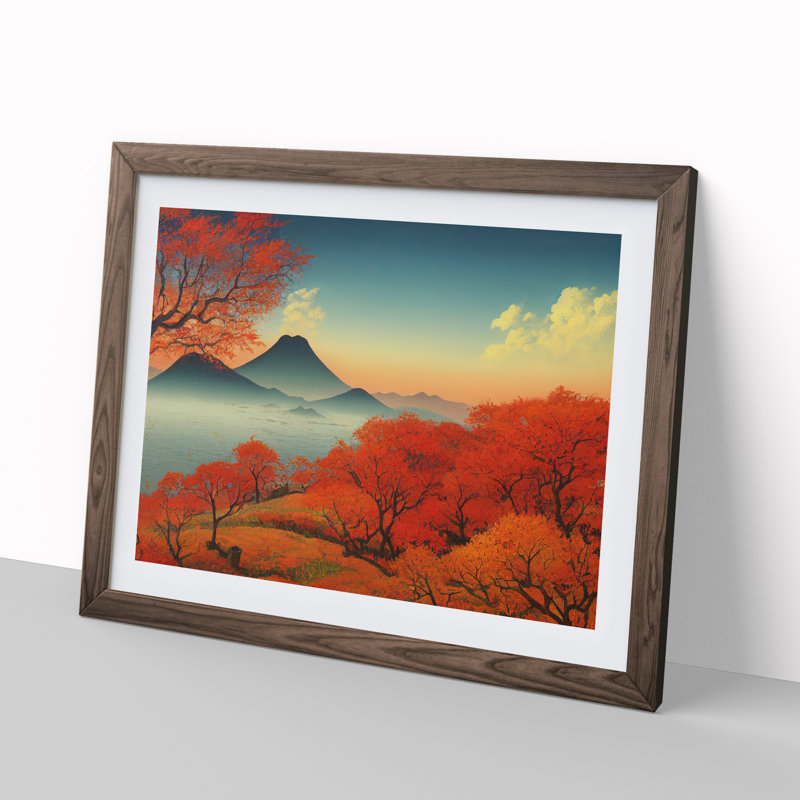 Autumn Mountains 1 Piece Single Picture Frame Wall Art, 34cm H x 46cm W x 2cm D, Walnut Framed