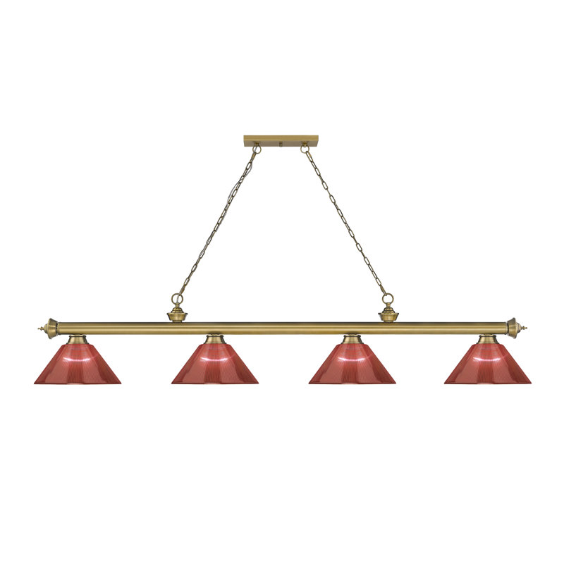 Billard 4 lumières Annaleisa, Rouge, Plaqué bronze