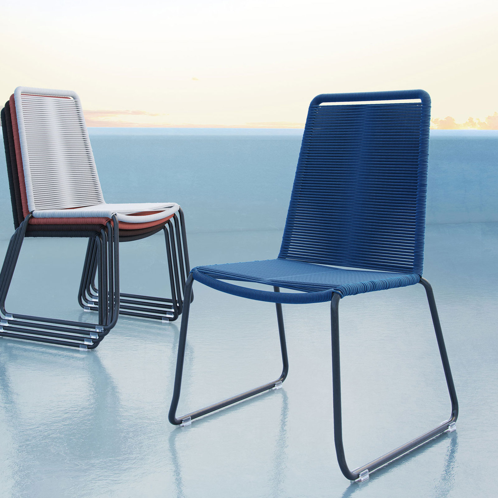 Huron Stackable Patio Side Chair, Blue