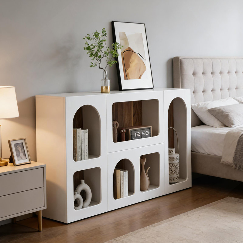 Console chic en bois avec rangement spacieux, canapé moderne pour un décor et une organisation élégants