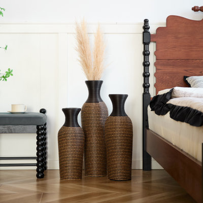 Hand-Woven PVC Rattan Vases Set of 3