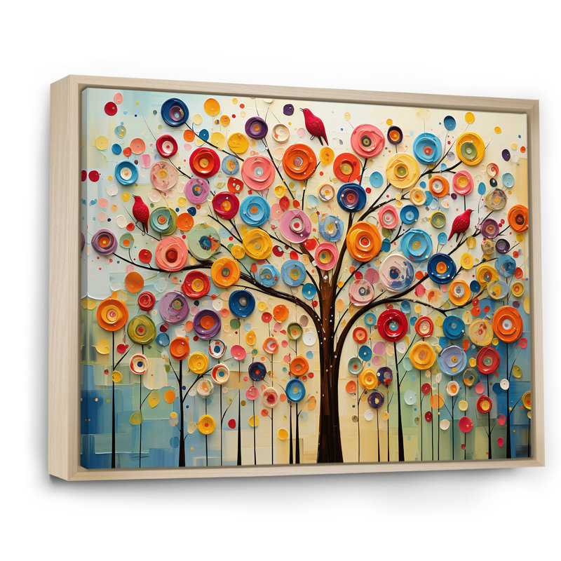 Arbre abstrait coloré 3 - Art mural africain, Cadre flottant brun, H 30 po x l 40 po x P 1,5 po