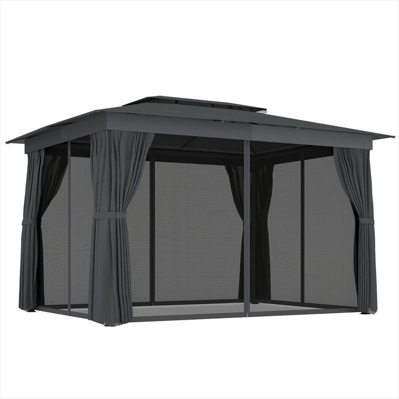 Pavillon de jardin à toit double à ventilation améliorée 10 pi x 12 pi gris neutre avec structure en acier
