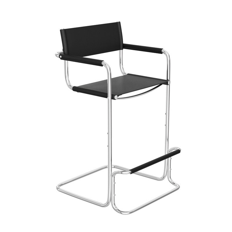 Saddle Leather Bar & Counter Stool, Faux Leather Dining Chair, Stainless Steel Frame Arm Chair, Accent Chair, Black