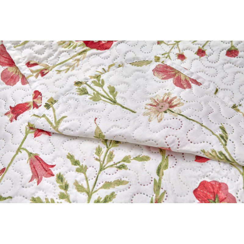 Saunderson Polyester Floral Bedspread with Pillow Shams Included, W180 x L230cm