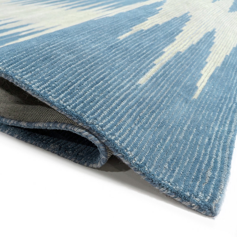 Abrash Ikat Hand-Tufted Wool Area Rug Cut/Loop Pile, Indigo, 7'6" x 9'6"