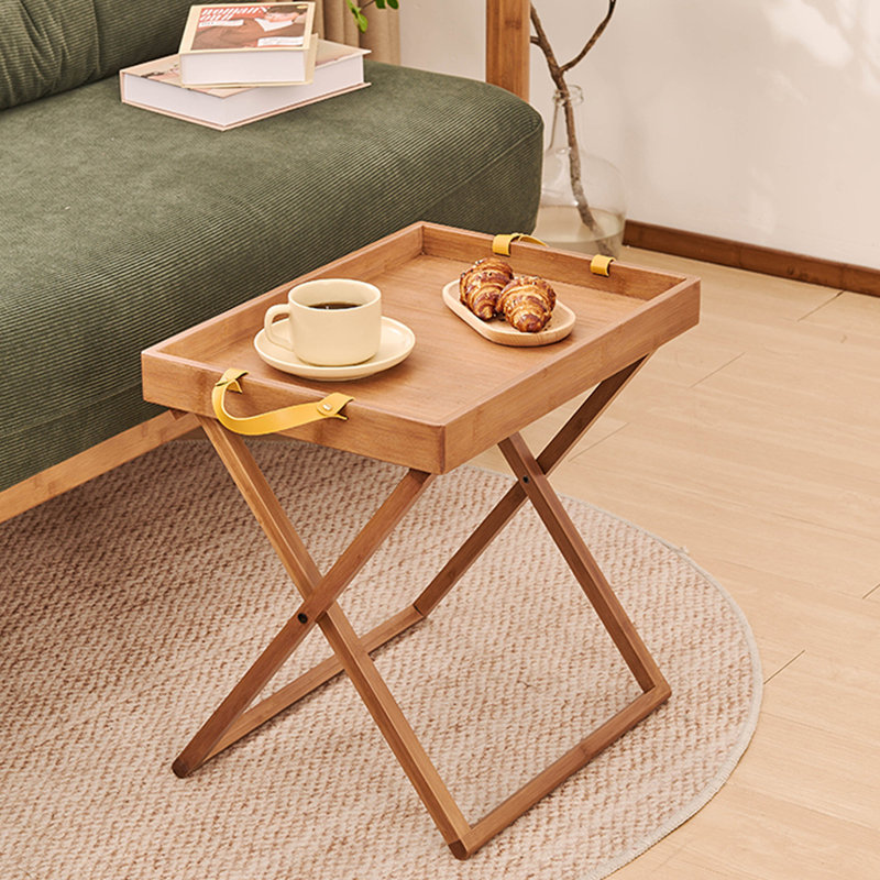 Table d'appoint pliante pour patio, table pliante en bambou, table de bout carrée, table de pique-nique pliante avec structure en bois en forme de X
