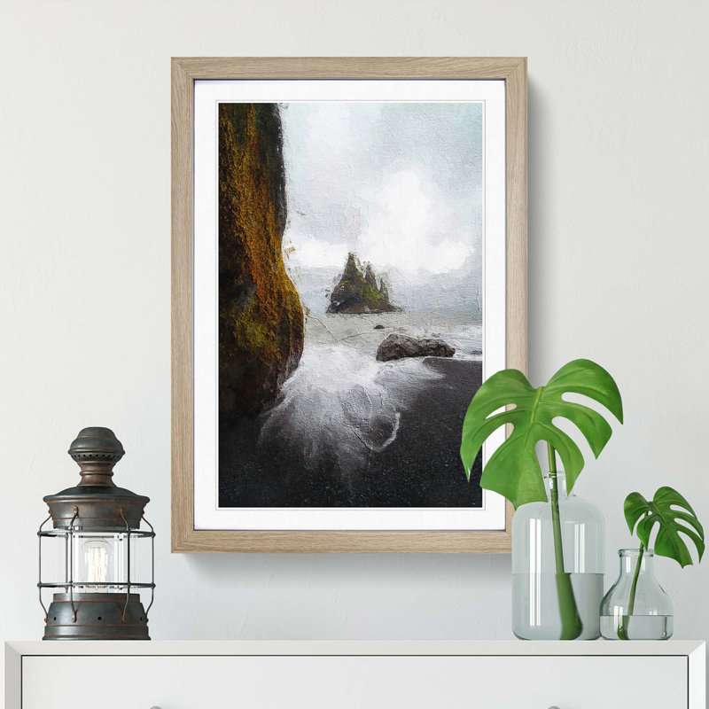 Ocean View from Black Sand Beach Iceland - Picture Frame Painting Print, Oak Framed, 36cm H x 27cm W x 2cm D