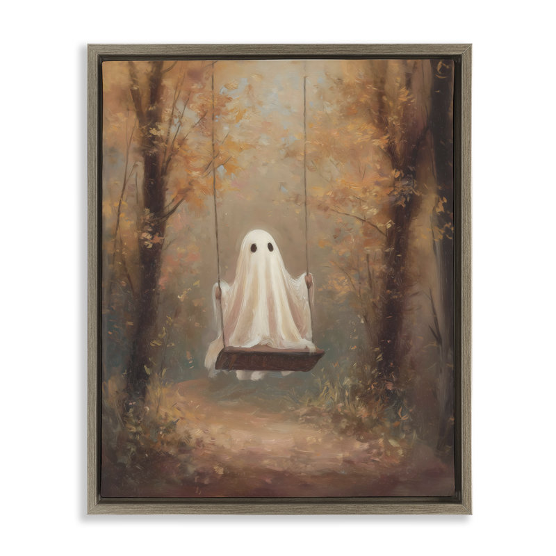 Cadre flottant Eerie Swinging Ghost, design par Arlington Prints, H 21 po x l 17 po, Cadre flottant orme Montalcino