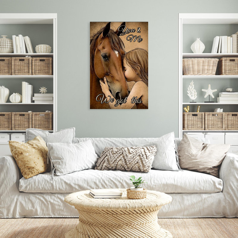 «Little Girl and Horse We Got This», reproduction d'art graphique sur toile tendue 1 pièce, L 24 po x H 36 po