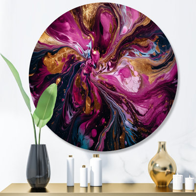 L'essence de la fluidité II - art mural rond abstrait à encre liquide