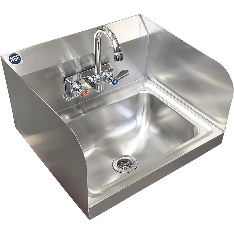 Express KitchQuip 13" H x 17" W x 15" D Commercial Wall-Mounted Hand Sink with Gooseneck Faucet and Side Splashes