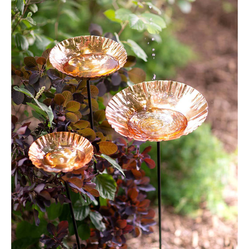 Copper Birdbath Garden Stake, Medium 8 "Dia., 43" H x 6" W x 6" D