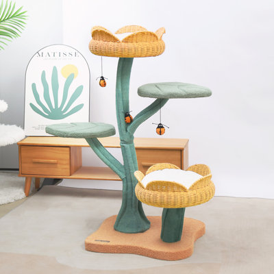 Everhard Tulip Cat Tree with Cat Scratching Posts, Large Cat Tower with Comfy Cat Perch for Indoor Cats, Modern Cat Furniture