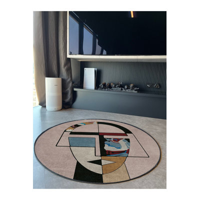 Tapis rond à motif tissé pastel Oscar avec base tissée lavable à la machine