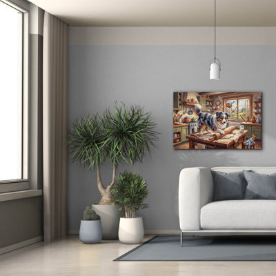  'Australian Shepherd In The Kitchen' by Rich Monet Canvas Wall Art, 40" x 26"