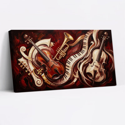Musical Instruments in Swirling Red Canvas Wall Art