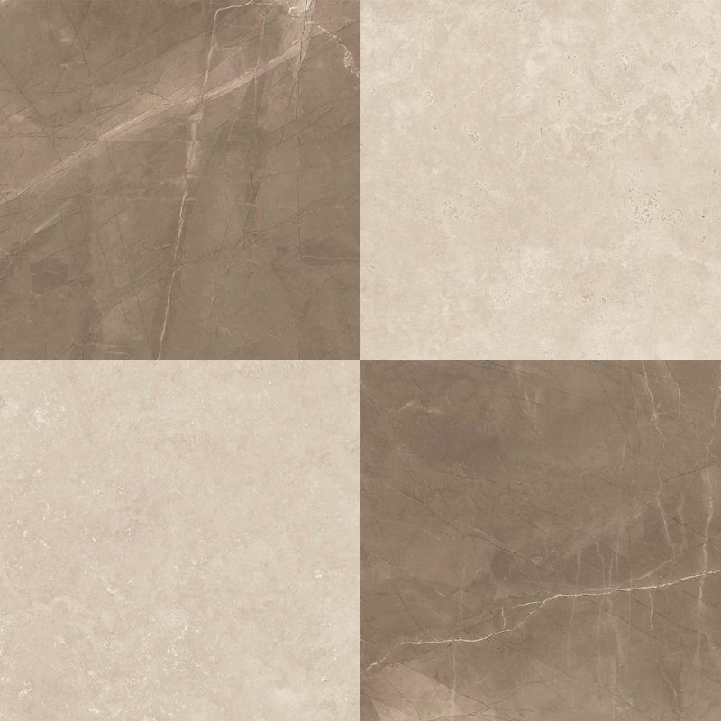 Windsor Checkerboard 12" x 12" Porcelain Tile, Bronze & Crema Marfil